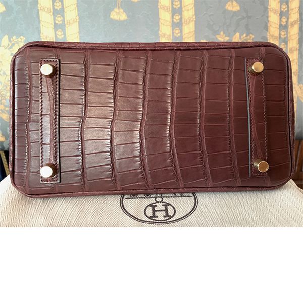 エルメス バーキン25 アリゲーターマットコピー ボルドー x ゴールド金具